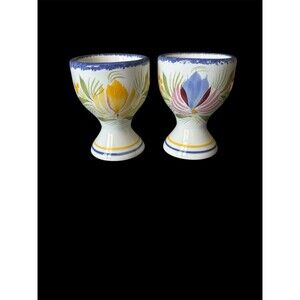Pair Of Vintage HB Quimper French Faience Eggcup